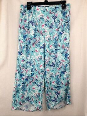 Island Collection Palazzo Pants Womens Small Tropical Floral Wide Leg Cross hem